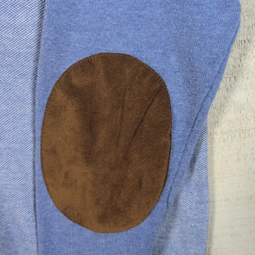 Tommy Hilfiger Pullover Men's Size Large Sweater Blue Long Sleeve w/ Suede Dress - Picture 5 of 9